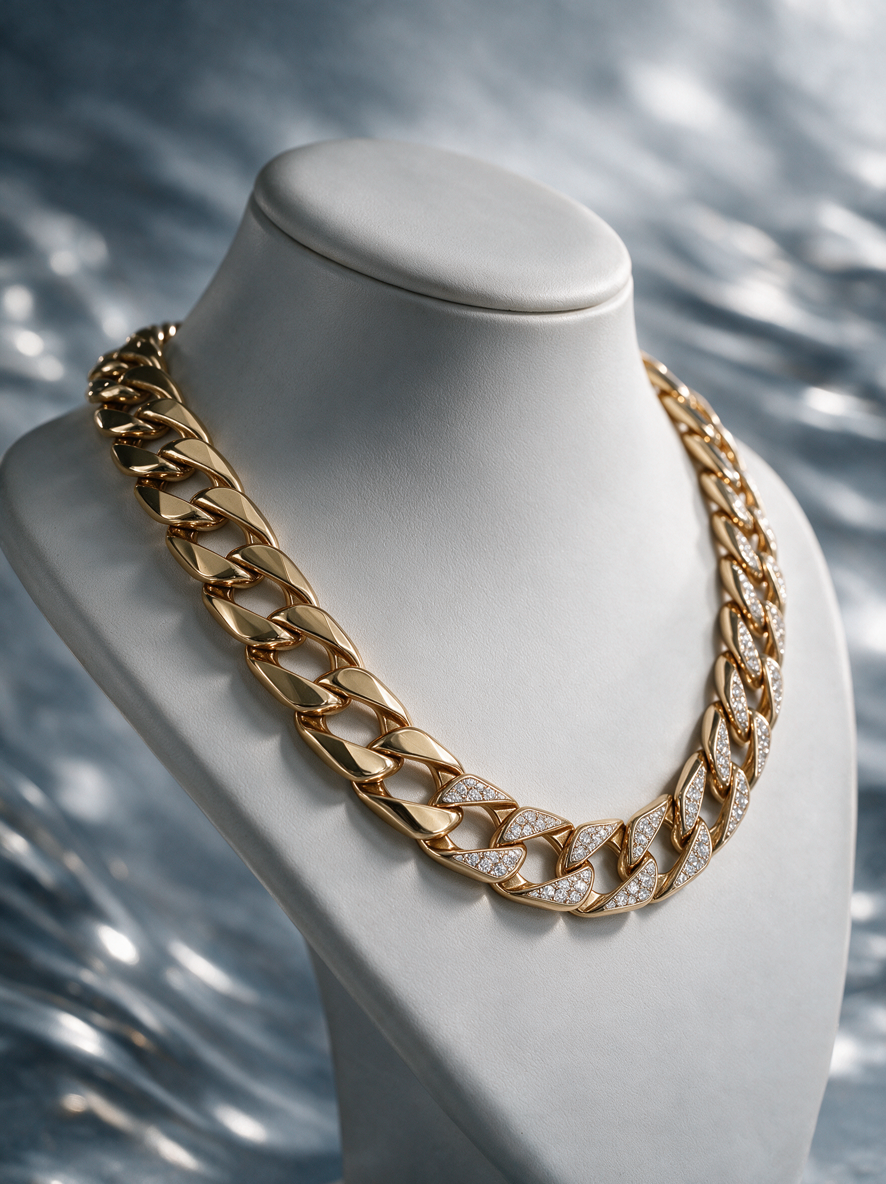 Gold Cuban link necklace with diamond accents